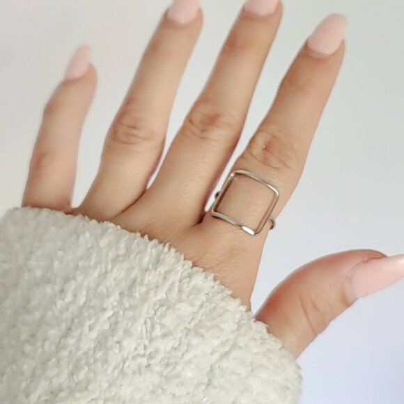 Sterling Silver Square Ring, Open Square Ring, Large Square Ring, Stack Ring, - Picture 3 of 8